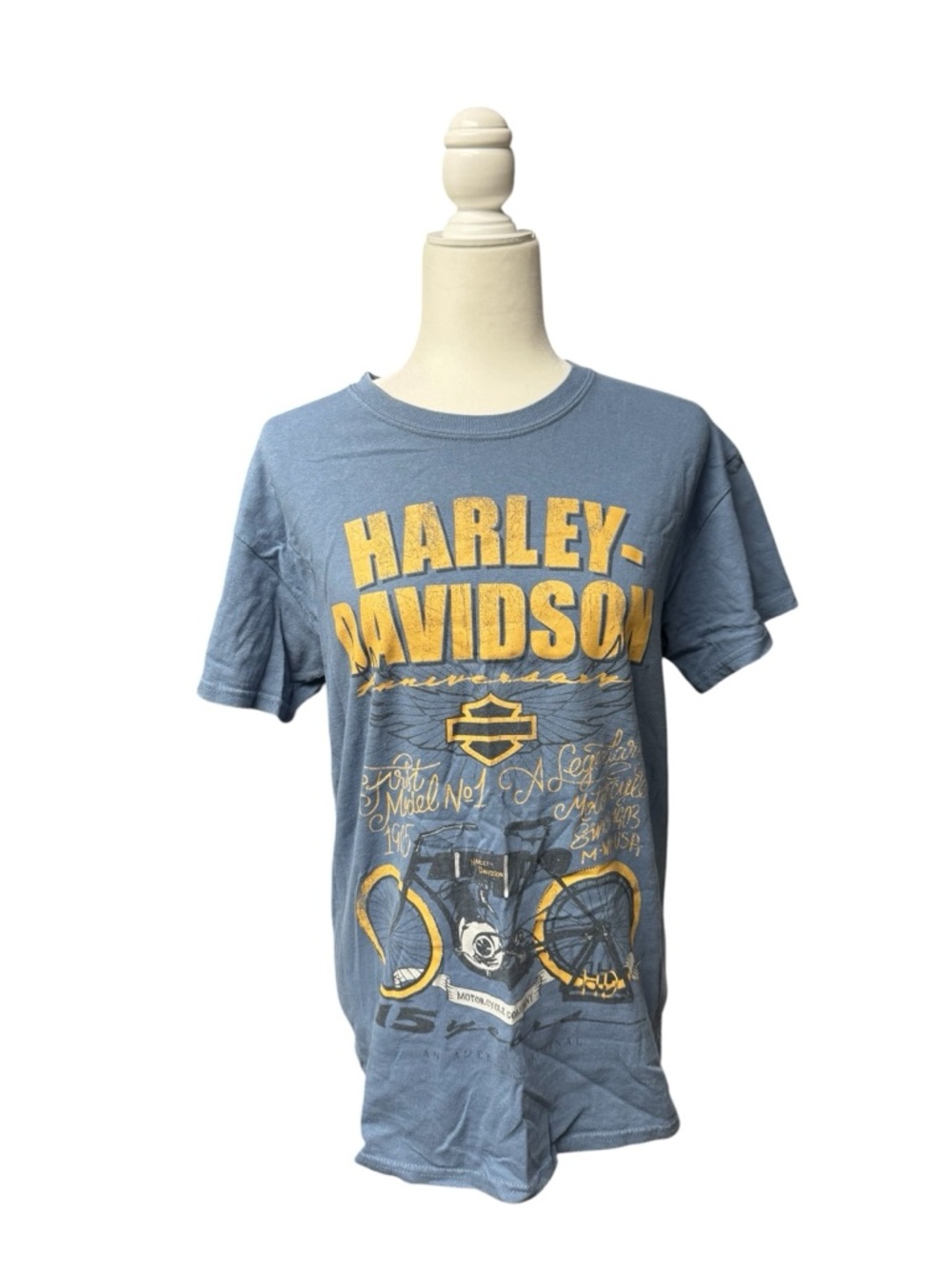 Harley-Davidson Blue Tshirt Yellow moto Logo mens sm 115 years anniversary 2018